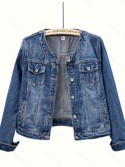 Women's Denim Truck Driver Jacket Long Sleeve Embroidery All-Season Casual Outerwear