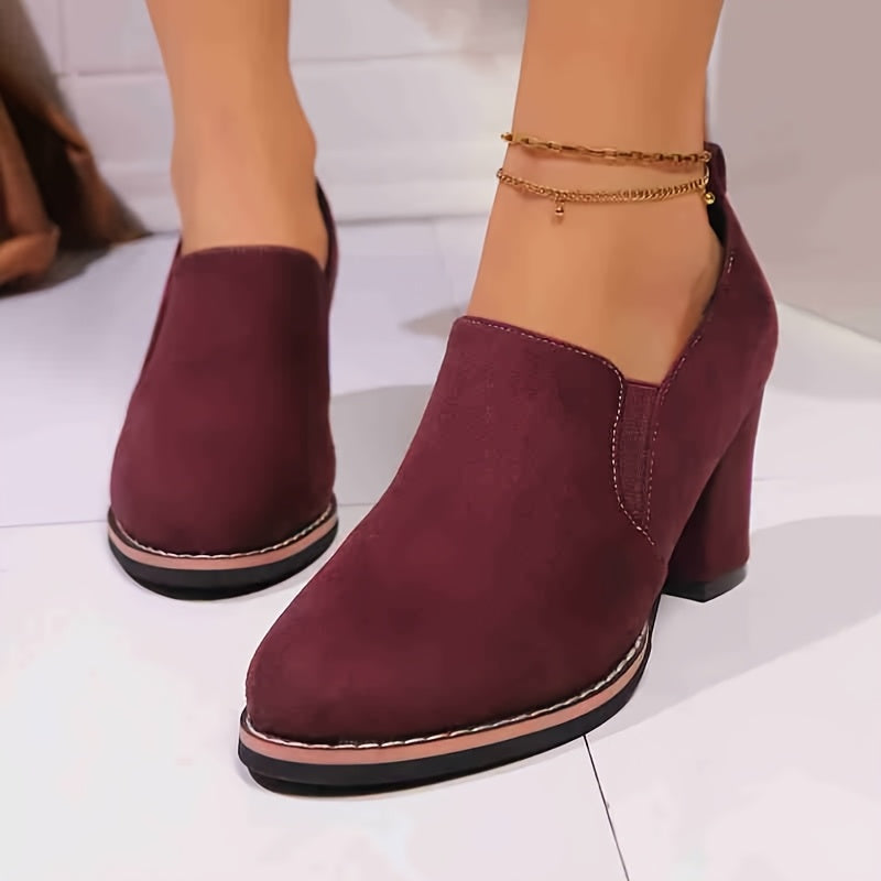 Women's Navy Blue Block Heel Loafers Casual Round Toe Mid-Heel All-Season Shoes