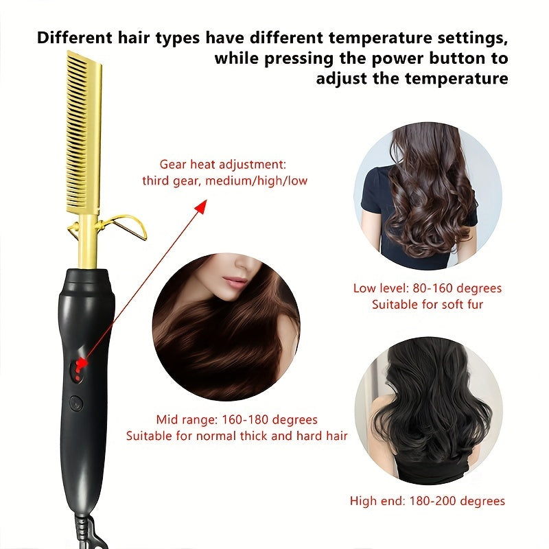 Electric hot comb for curly and straight hair copper finish multi-functional with auto shut-off ionic tech heat protection portable