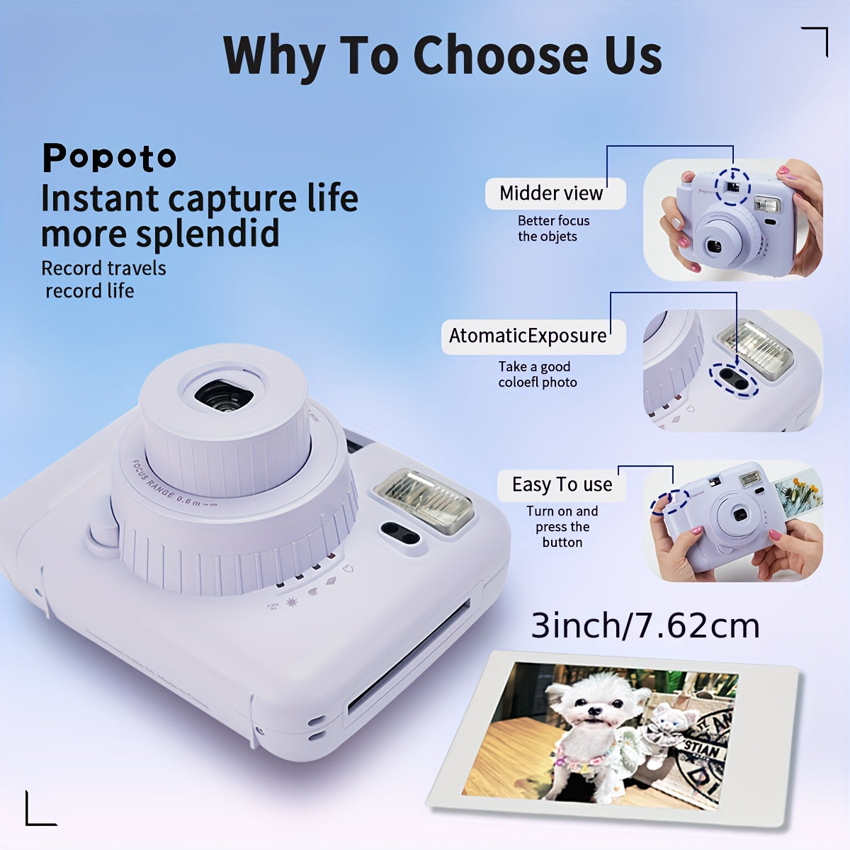 Purple Instant Camera Bundle Includes Mini11/12 with 10 Film Sheets PU Case Strap Selfie Lens ND Filter