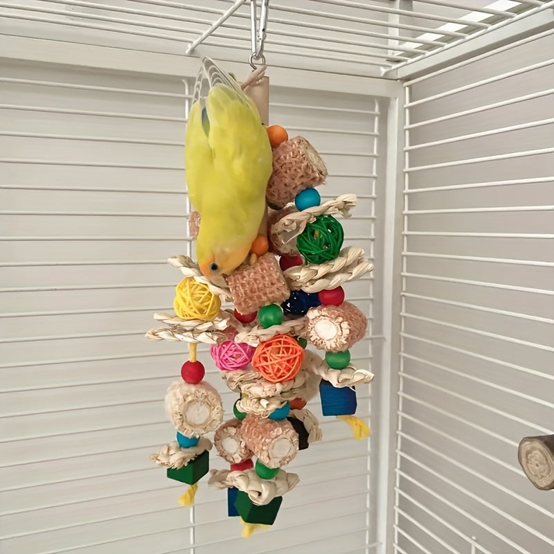 Colorful Wooden Bird Swing Toy with Bell for Small Birds Finches Budgies Conures Lovebirds
