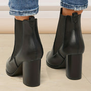 Women's Autumn Winter Short Western Boots with Thick Heels and Pointed Toe