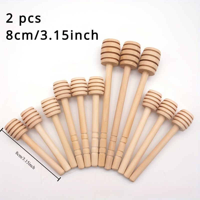 Set of 2 Long-Handled Wooden Honey Spoons for Coffee Tea and Milk