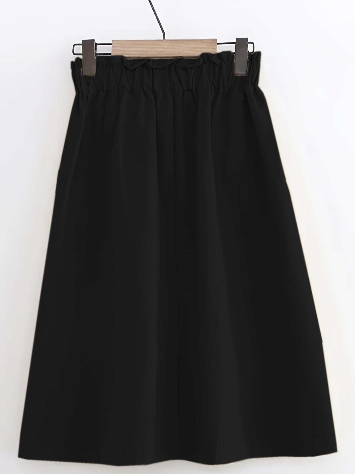 Women's Plus Size Pleated Skirt with Pockets Polyester Solid Color