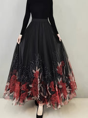 Юбка с цветочным и бабочковым принтом, высокой талией и рюшами, свободного макси-стиля для женской одежды.