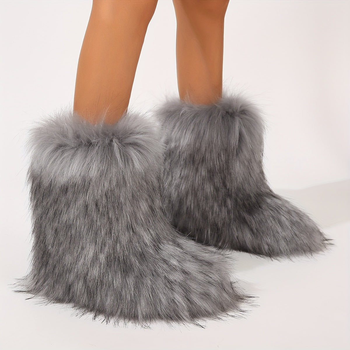 Женские зимние ботинки-слипы из искусственного меха до середины икры, с противоскользящей подошвой