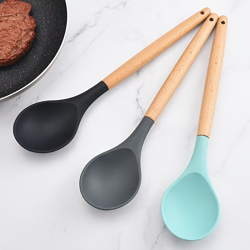 Wooden Handle Silicone Spoon Multipurpose Kitchen Tool for Mixing and Stirring