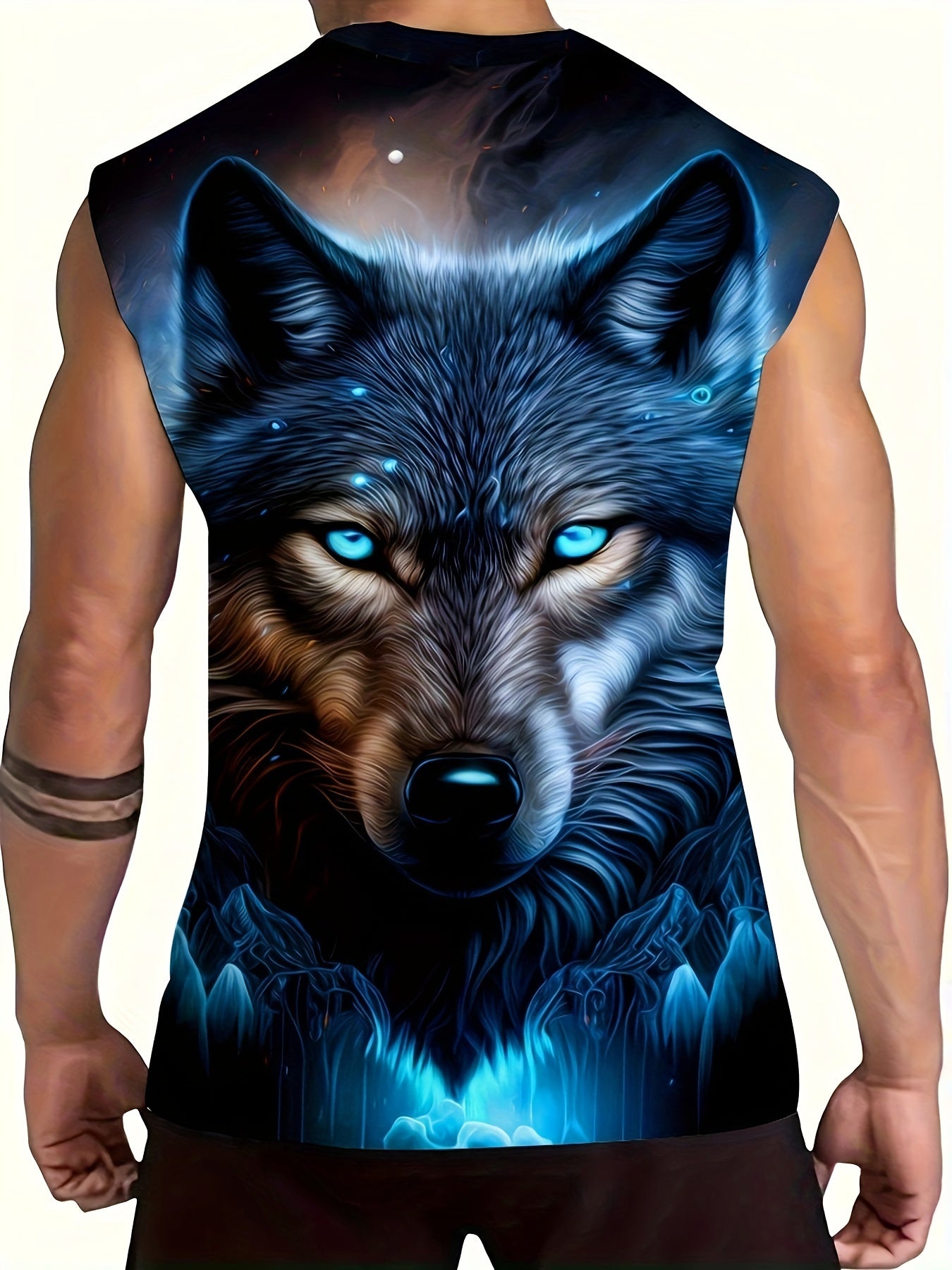 Men's Plus Size Wolf Print Tank Top Breathable Polyester Spandex Summer Fitness