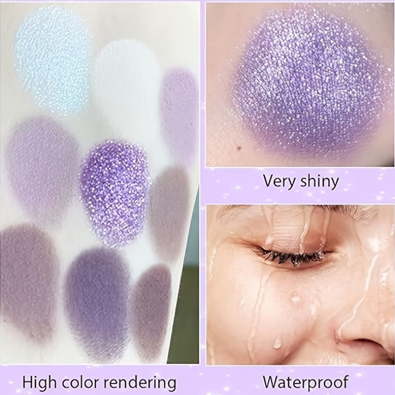 Women Glitter Eyeshadow Palette Purple Pink Baked Long Lasting Waterproof