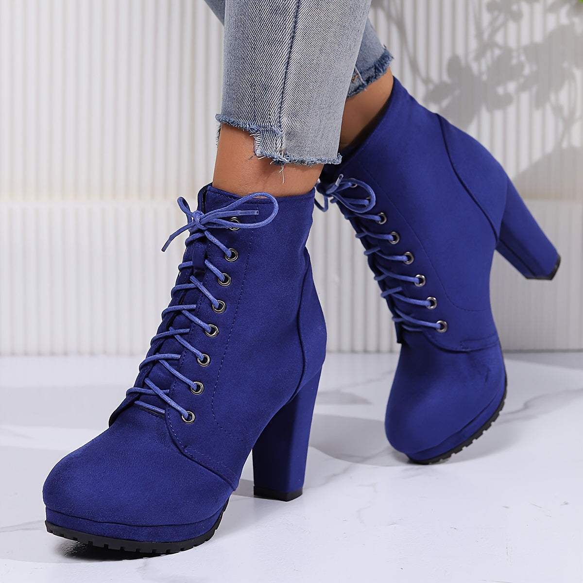 Women’s Combat Boots Fabric Lace-Up Chunky Heel Platform All-Season