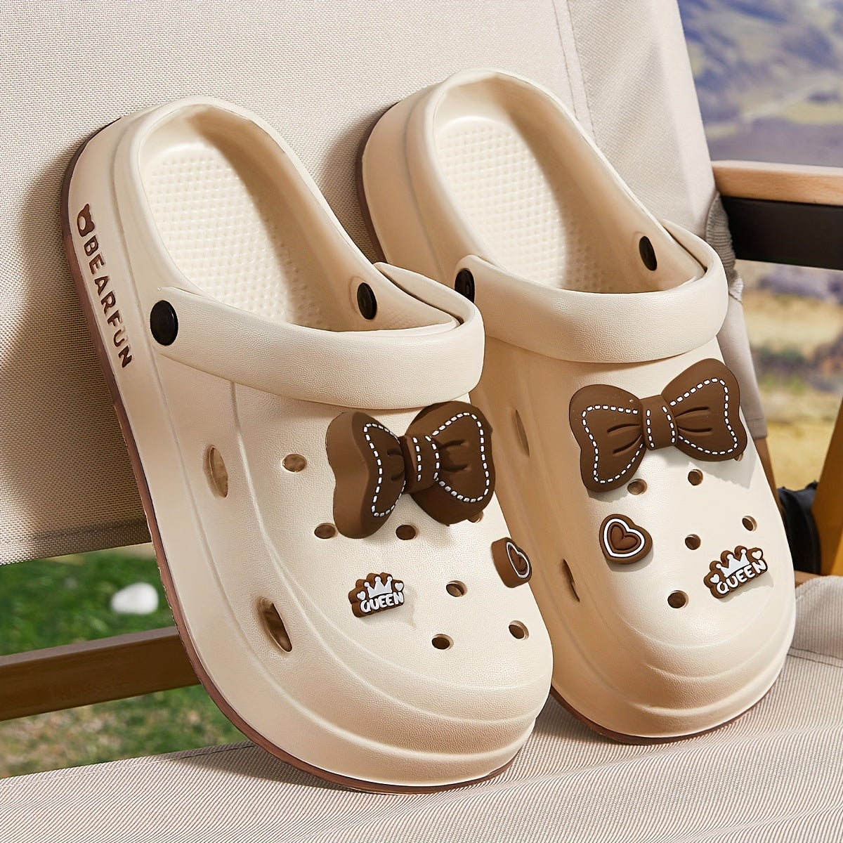 Women's White EVA Bow-Embellished Slippers Summer Beach Sandals Cushioned