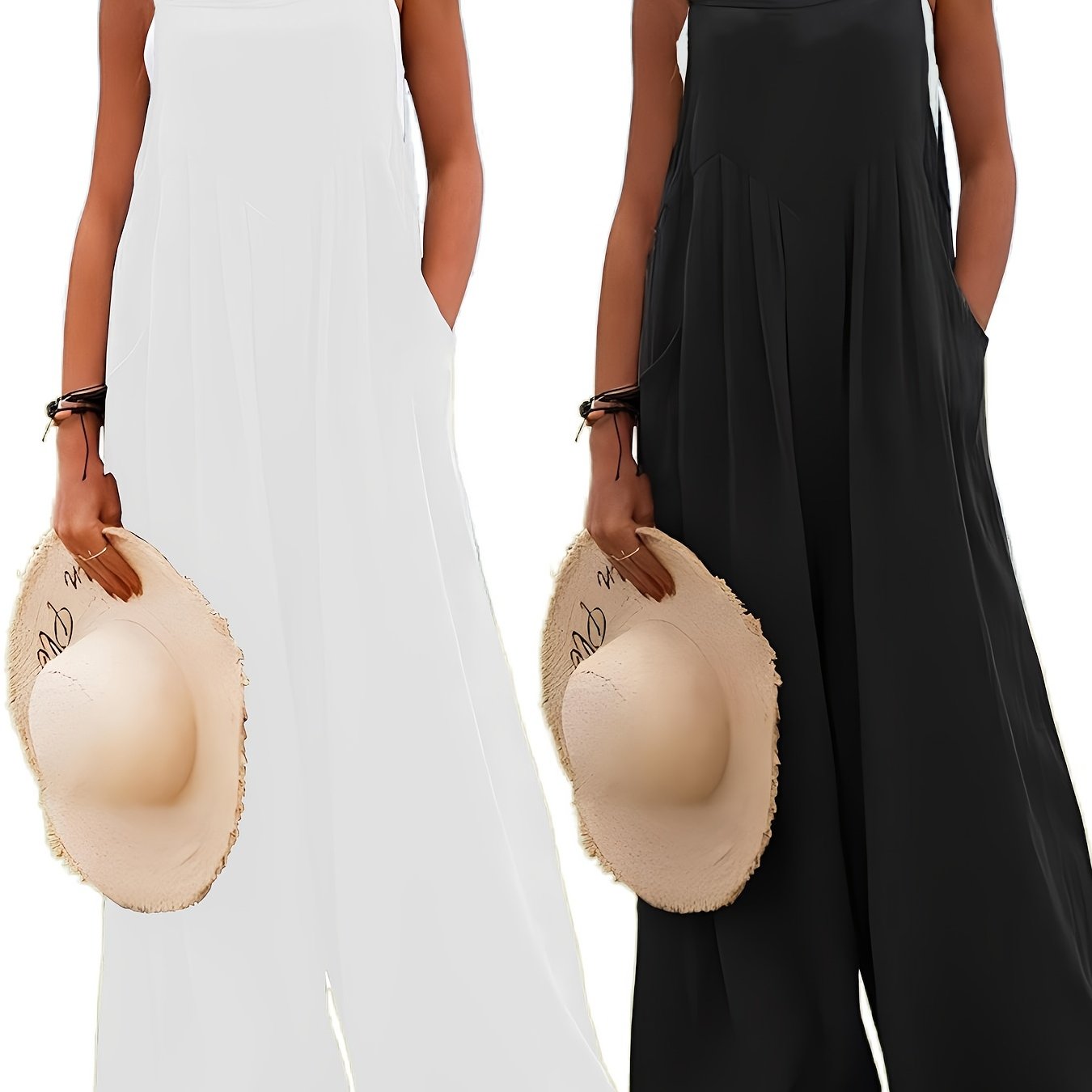 Костюм-комбинезон для женщин больших размеров на лето без рукавов с карманами