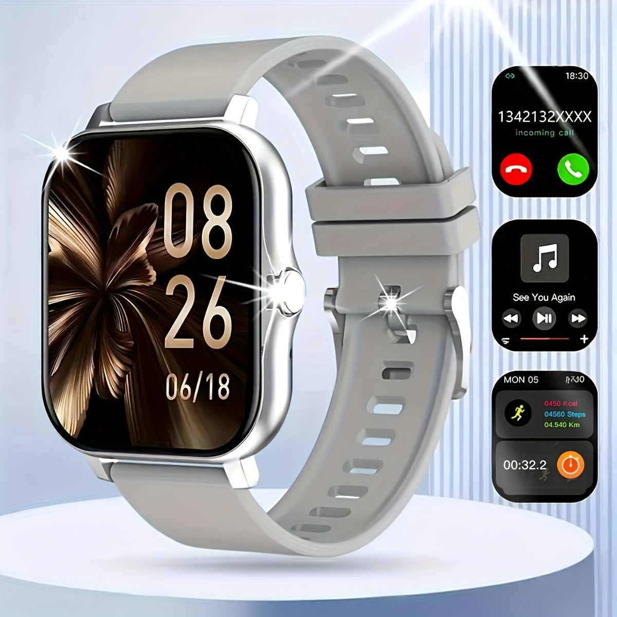 Men's and Women's Smart Watch 1.85-Inch HD Touchscreen Pedometer Calls Multi-Sport