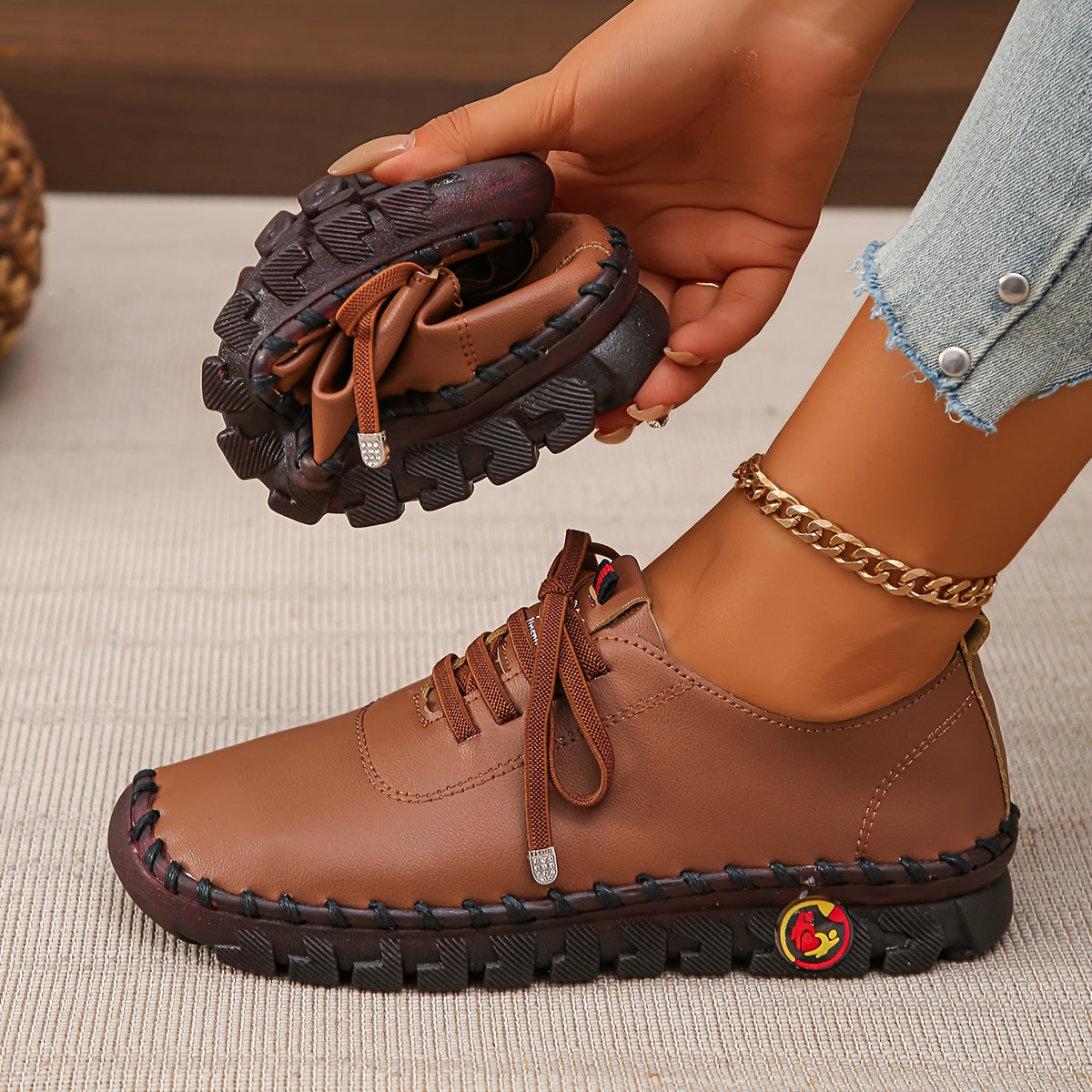 Women's Solid Color Casual Lace-Up Sneakers, Comfortable Low Top Oxfords