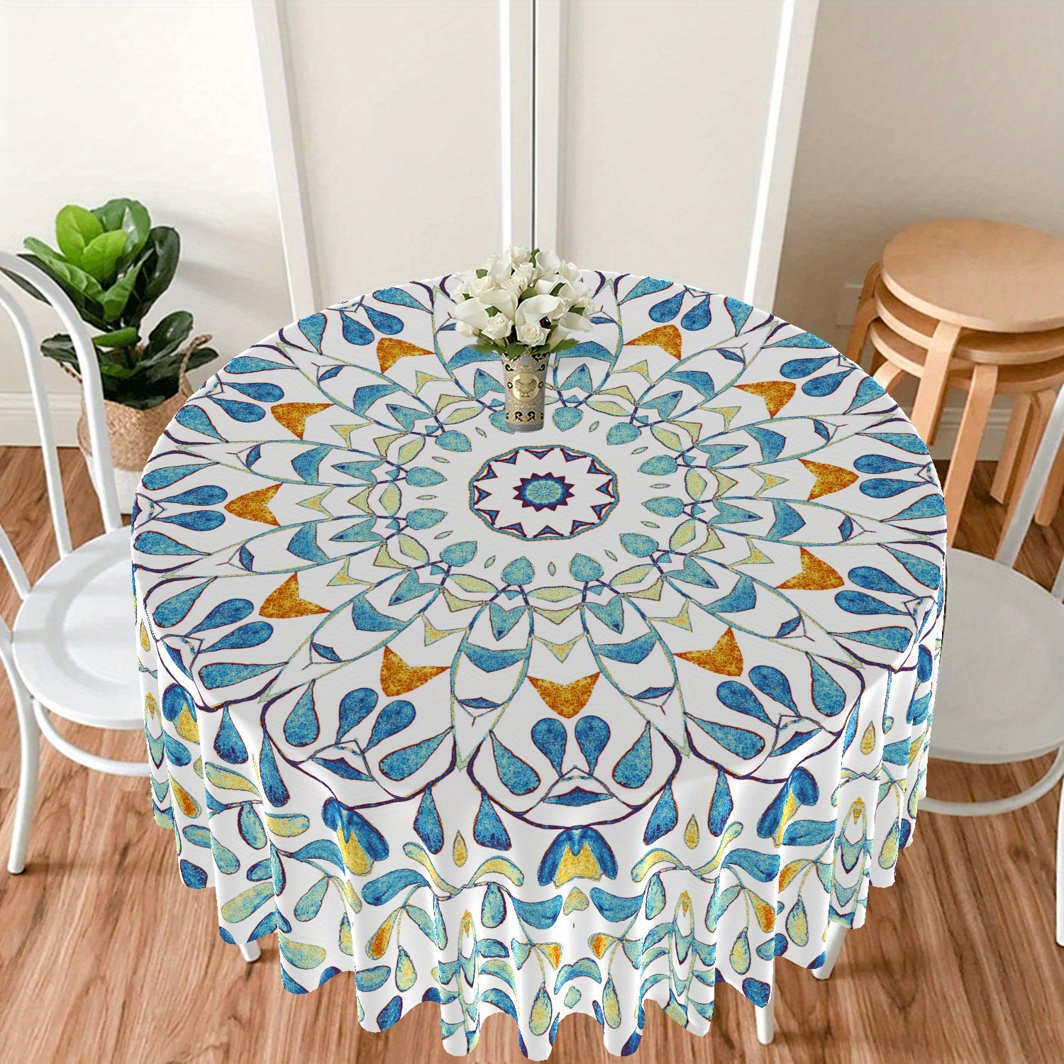 Large Flower Pattern Round Tablecloth for Dining and Home Decor