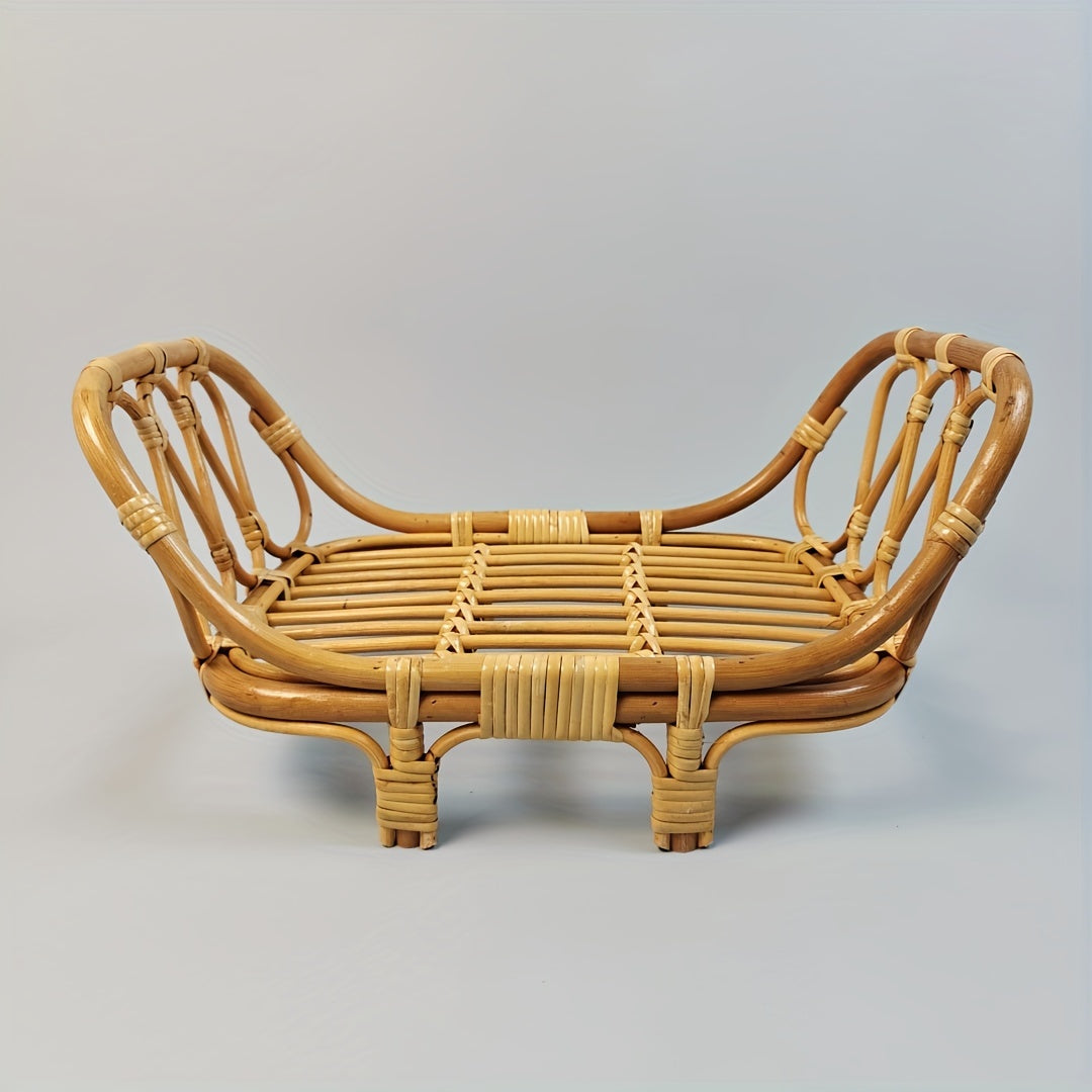 Kids Photography Props Rattan Bed and Chair Set for Studio Sessions Ginger Yellow