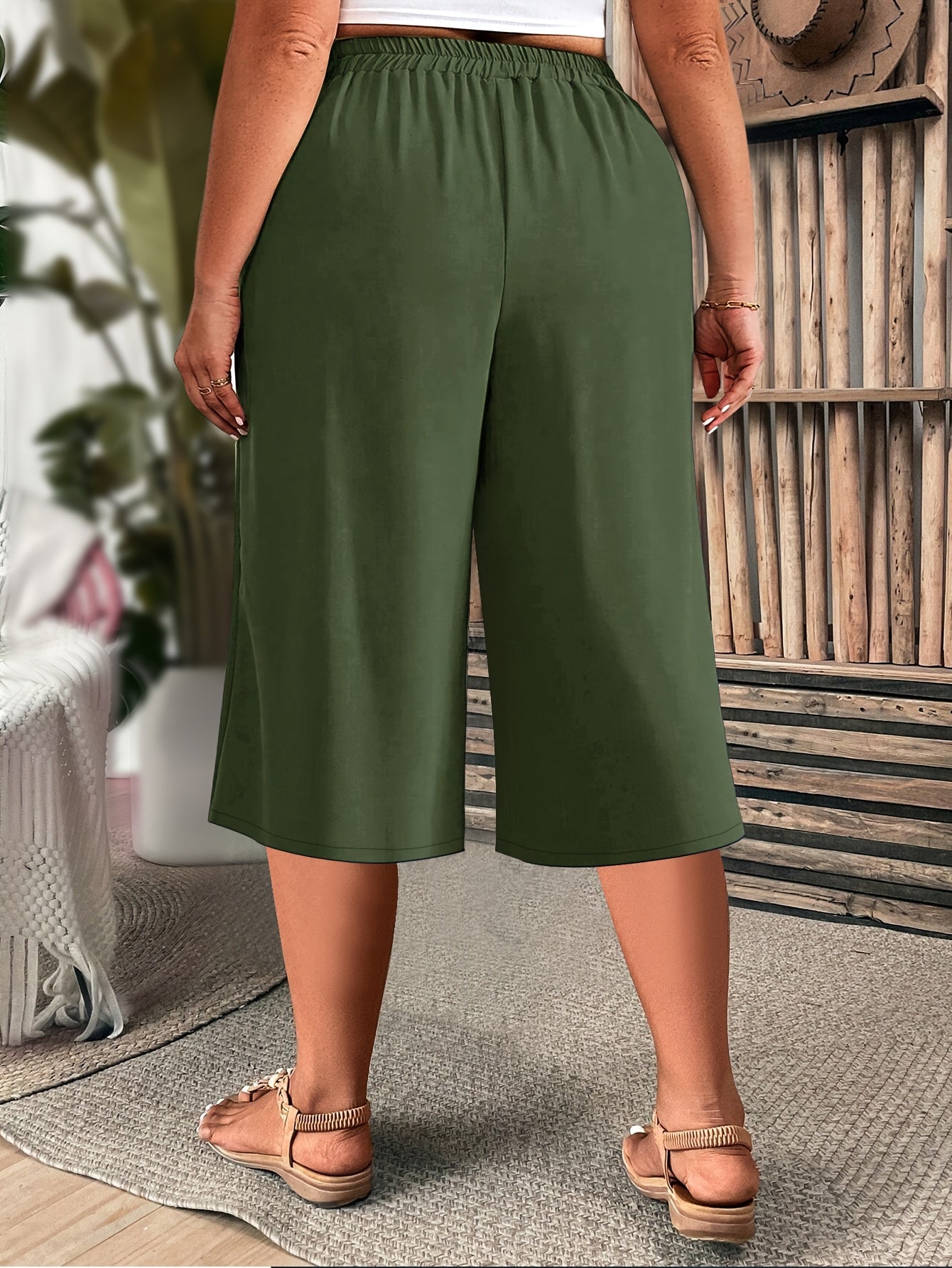 Women's Plus Size Bermuda Shorts Brown Woven Fabric Elastic Waist Straight Fit Summer Casual