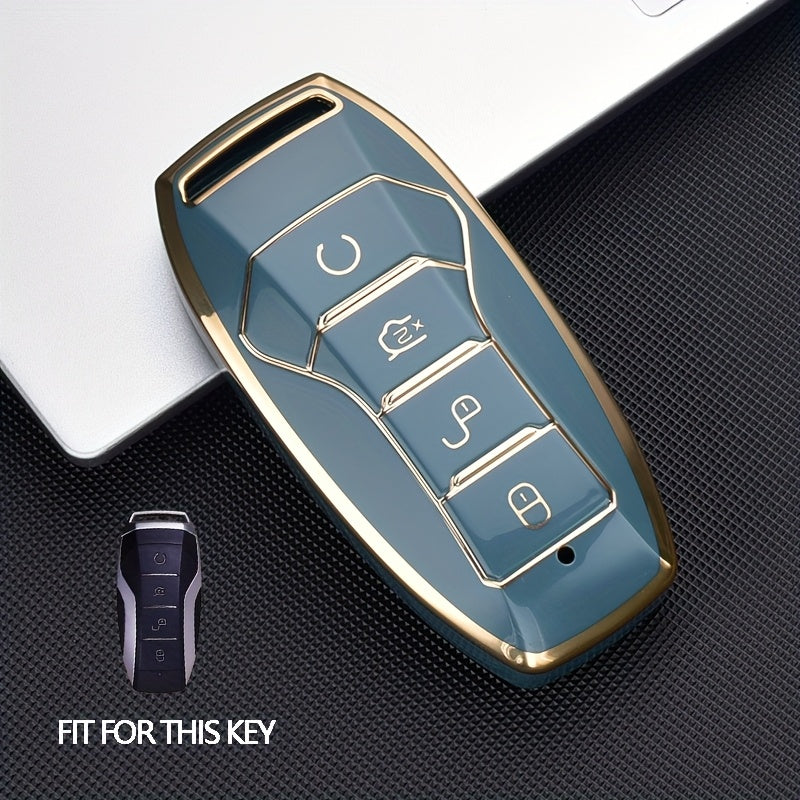 Car Key Fob Cover TPU Silicone 4-Button Remote Key Case with Keychain