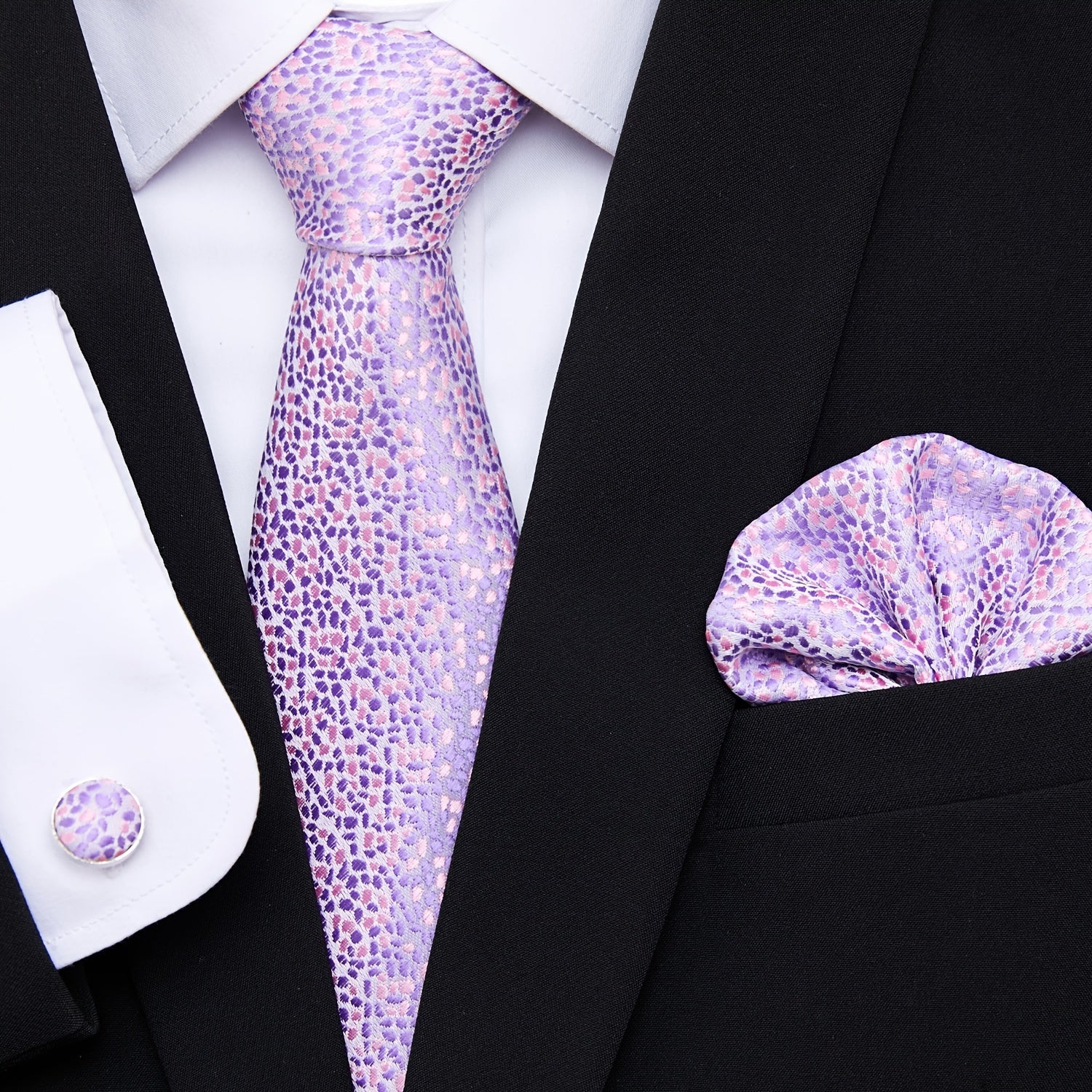Men's Fashion Tie Set with Handkerchief and Cufflinks Polyester for Weddings and Formal Events