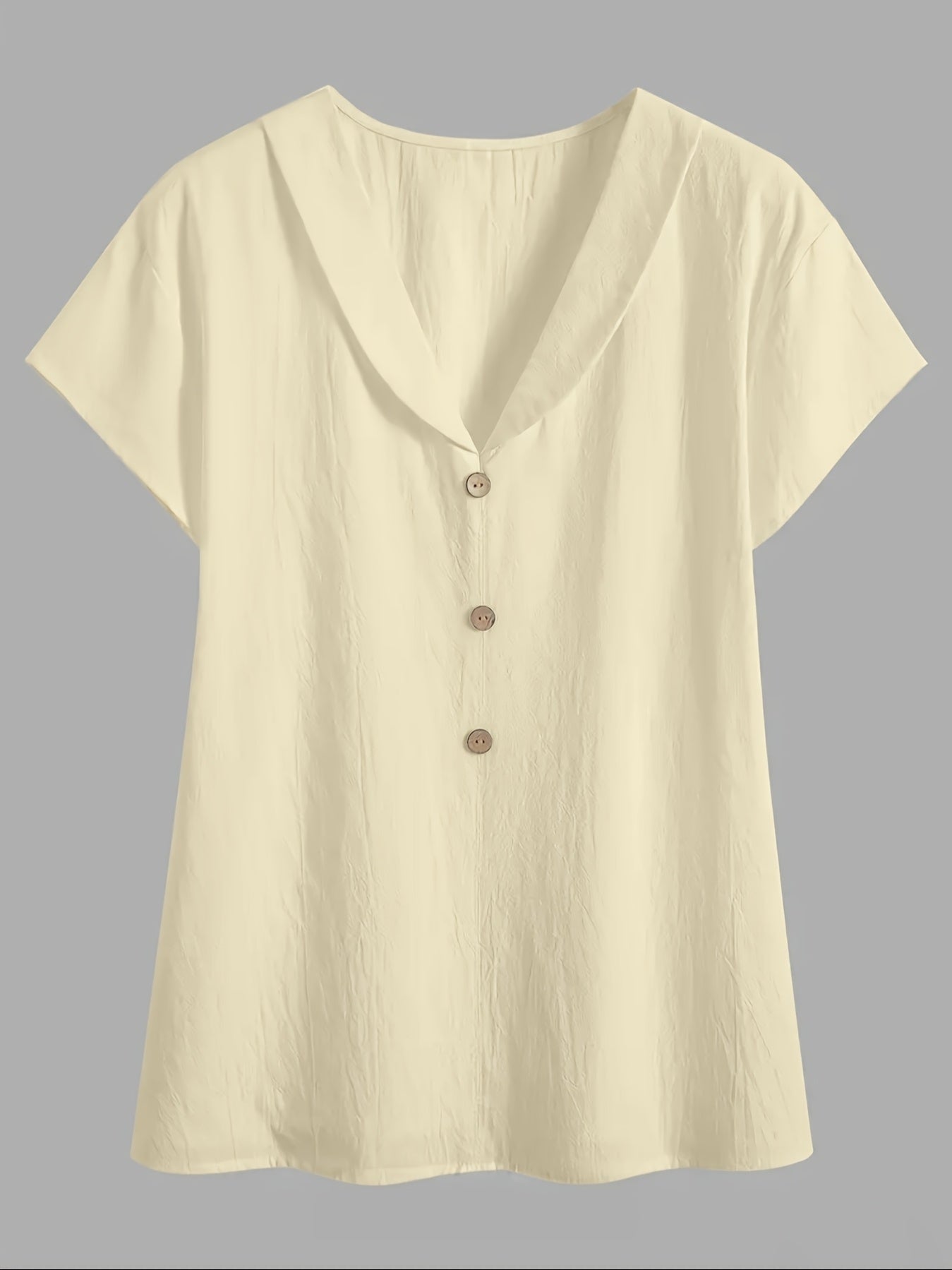 Plus Size Women's White Collared Blouse With Faux Button Details