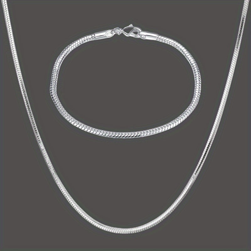 Sterling Silver Jewelry Set with 3mm Snake Chain Necklace and Bracelet Gift
