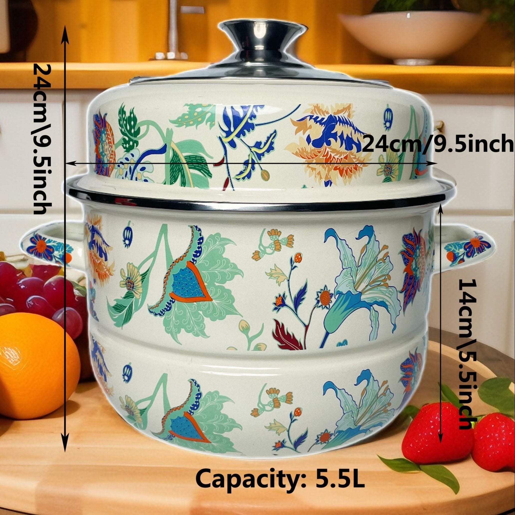 Enamel Double-Layer Steamer Pot with Lid, Multi-Functional Thickened Household Steamer for Soup and Stew