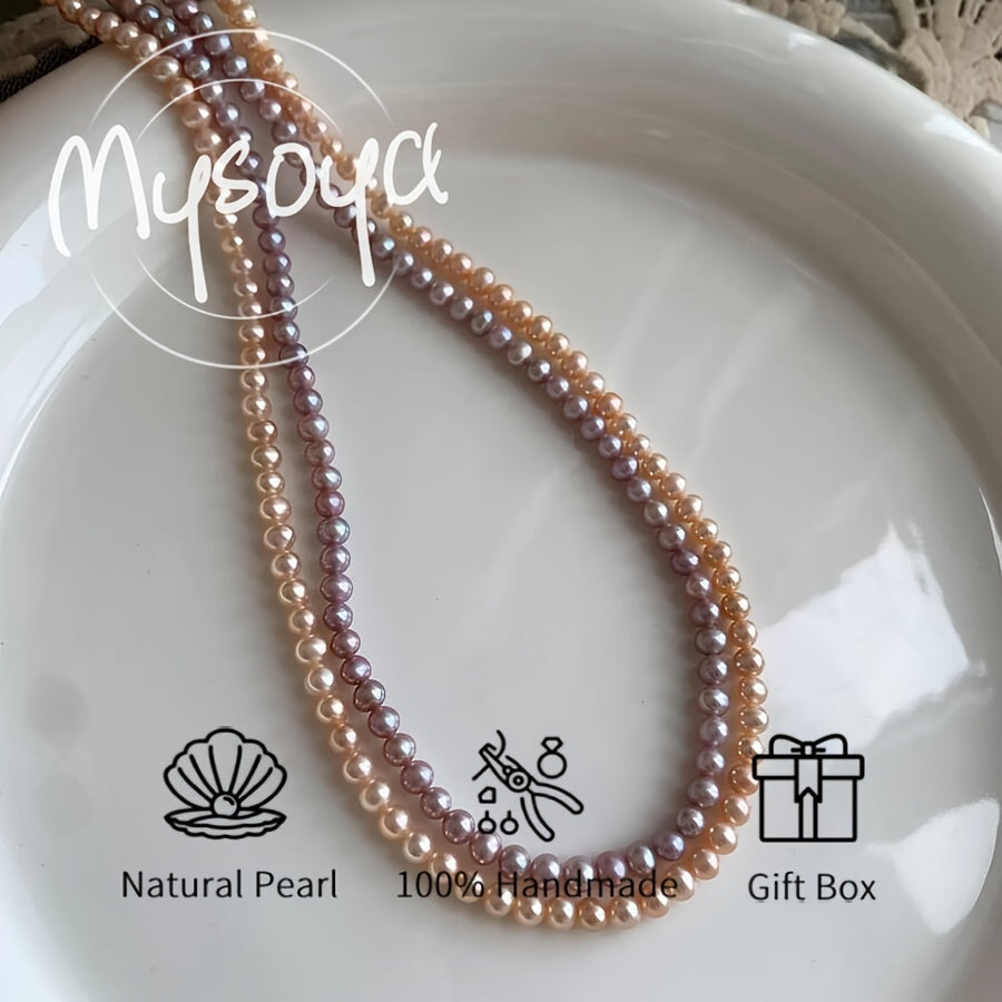 Boho Handmade Freshwater Pearl Necklace 5-6mm June Birthstone Natural Jewelry for Daily and Party Wear