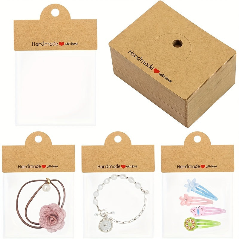 Set de embalaje para joyería de 100 piezas con bolsas transparentes y tarjetas de exhibición para pulseras, pendientes y manualidades