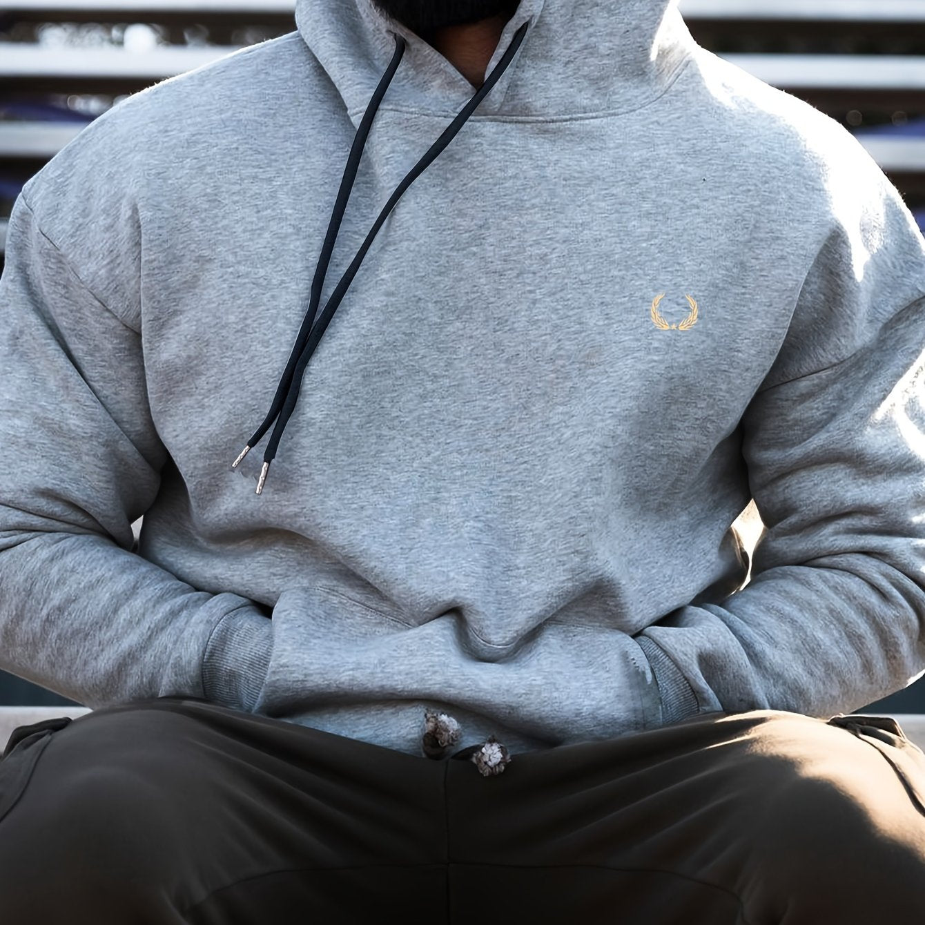 Plus Size Casual Hoodie with Wheat Ear Print 100% Polyester Hooded Knit Fabric