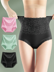 Set of 3 High-Waisted Tummy Control Lace Panties for Women