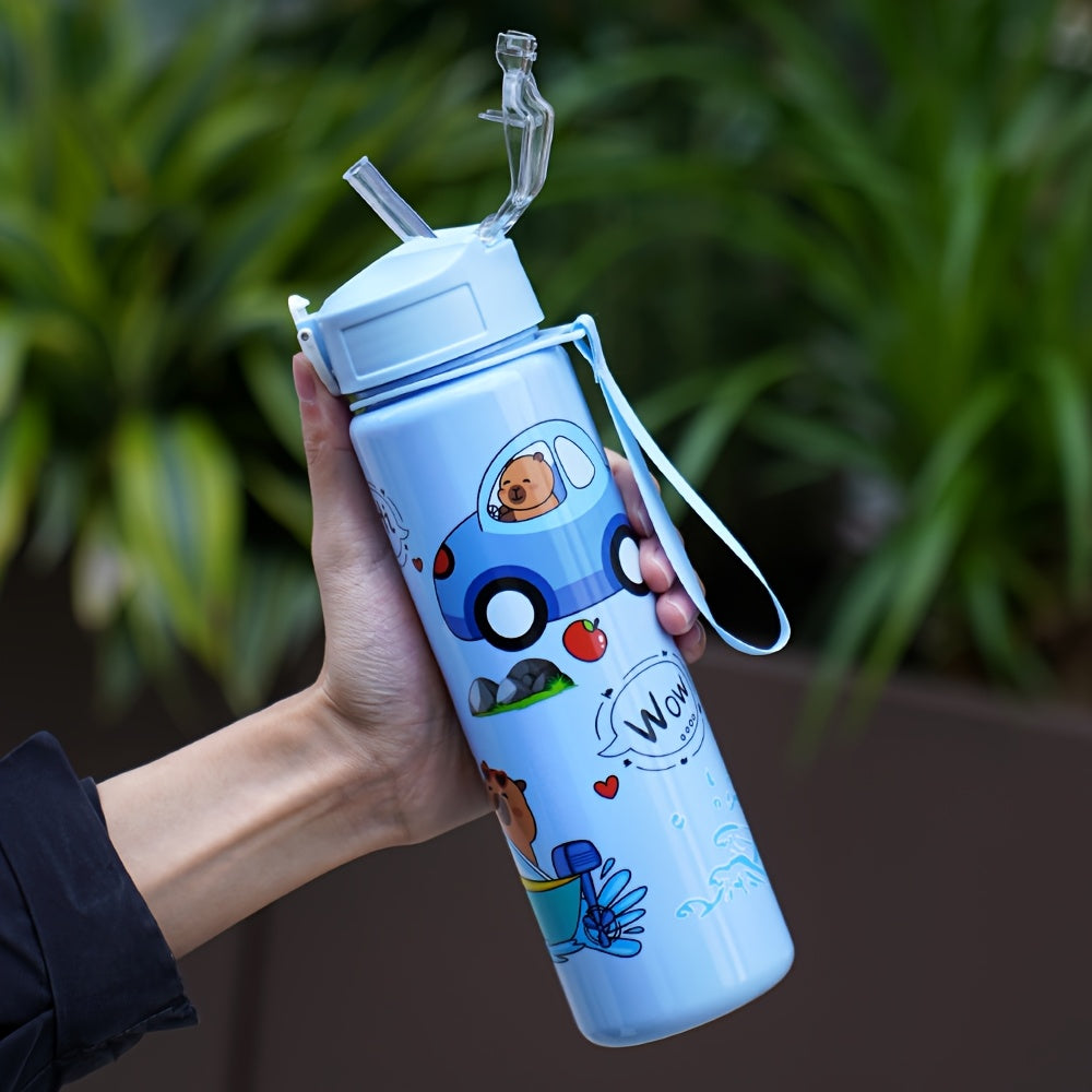 Cartoon Kapibara 26oz Water Bottle with Straw Leak-Proof PVC-Free for Outdoor Activities