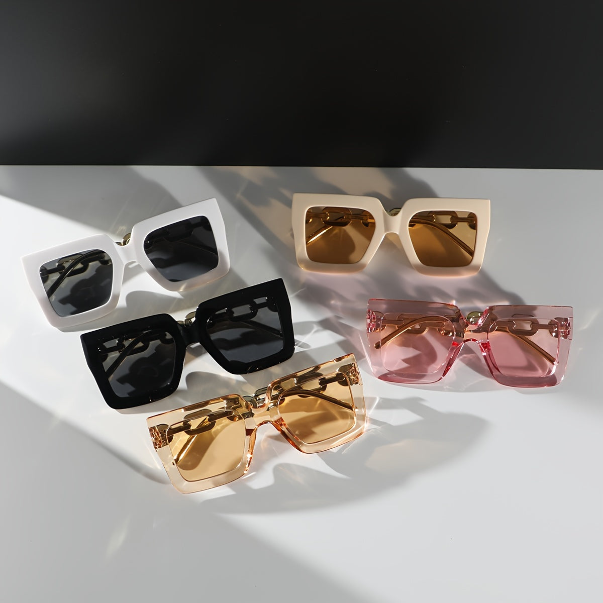 Women's Fashion Glasses 5 Pairs Square Multi-Color Frames with Gold Chain