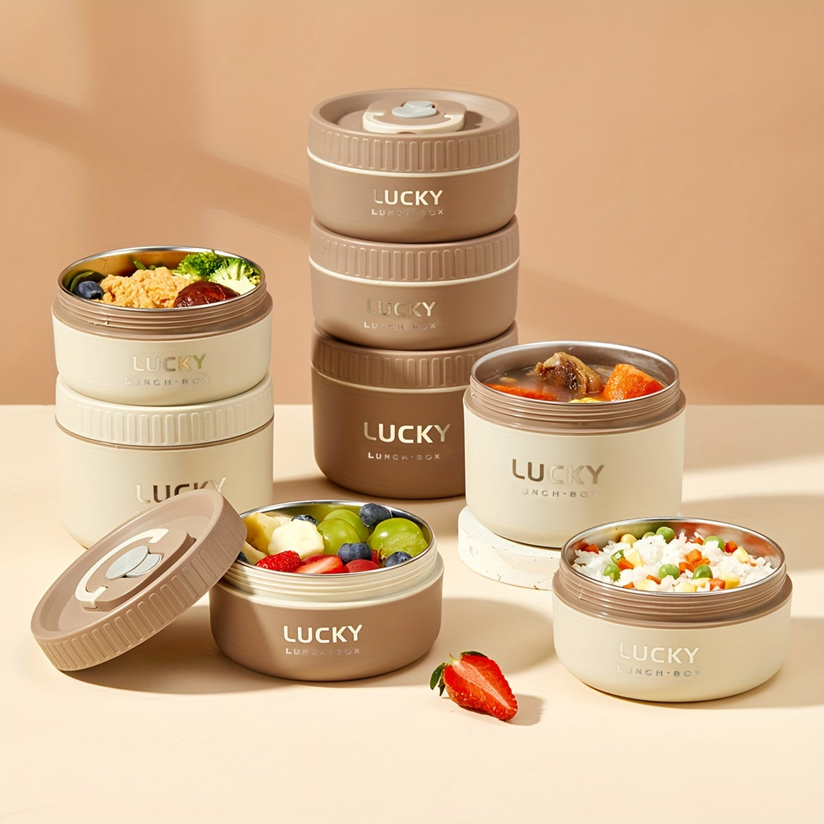 Stainless Steel Lunch Box Leak-Proof Round Bento Container for Meals and Salads