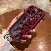 Luxury Red Rose TPU Phone Case for iPhone 16 15 14 13 12 11 XR XS Max Plus