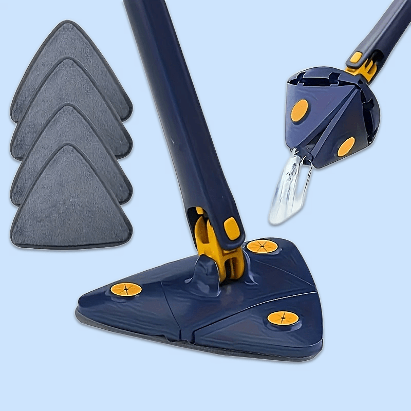 Triangle Spin Mop with Built-In Scraper Compact Blue Yellow Ergonomic