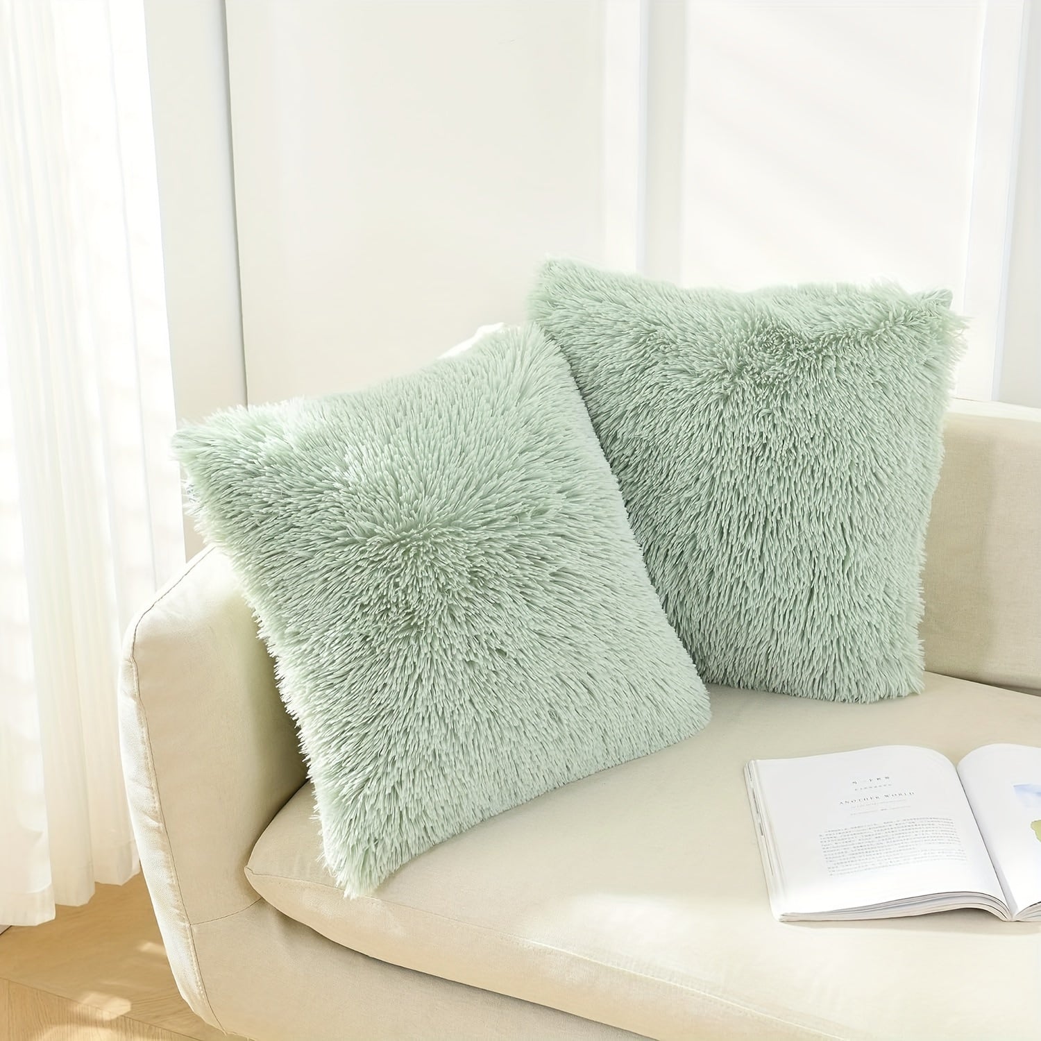 40.64 cm Fuzzy Throw Pillow Cover with Zipper Square Cushion Cover for Sofa Bed Decor
