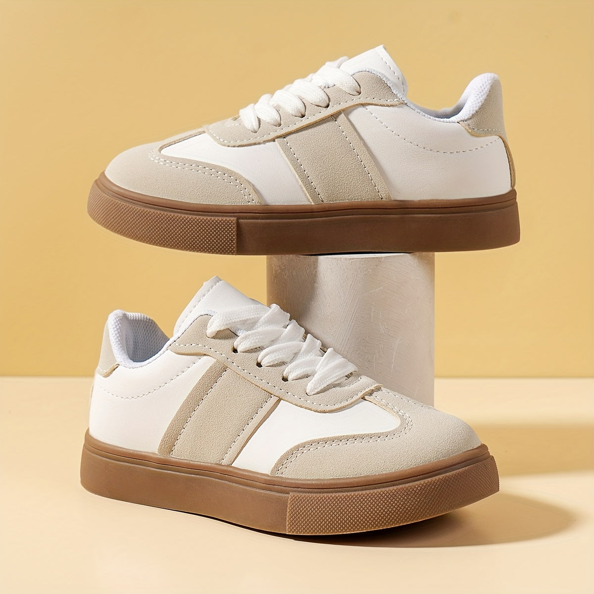 Kids' Solid Color Low Top Sneakers with Lace-Up and Non-Slip TPR Sole for Boys and Girls