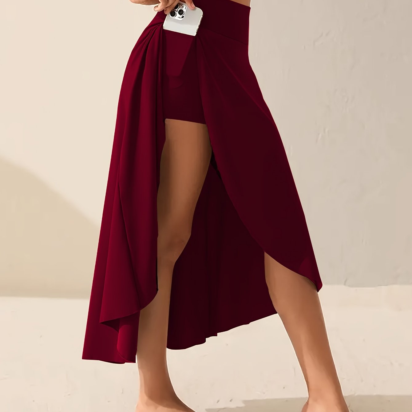 Women's Plus Size Asymmetrical Athletic Midi Skirt Casual Yoga Skirt With Pocket