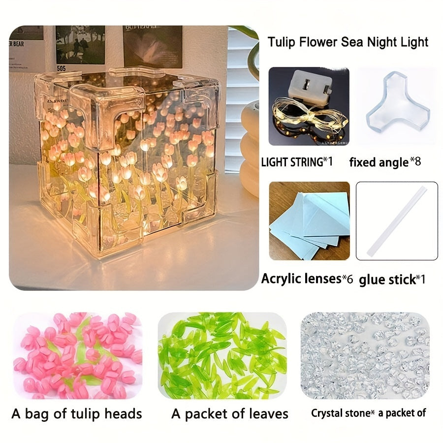 Night Light Kit Modern Floral Cube Design Battery-Powered for Bedroom Living Room Office