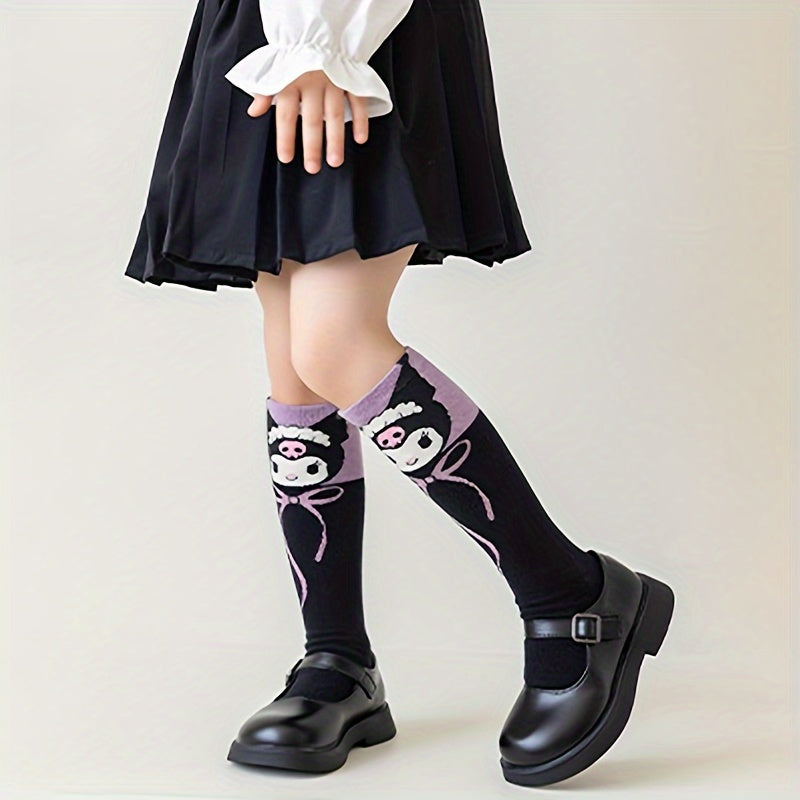 Teen Purple Knit Socks with Love Bow Pattern