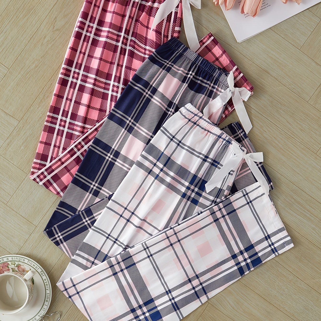 3-Pack Women's Plaid Sleep Pants Polyester Knit Casual All-Season