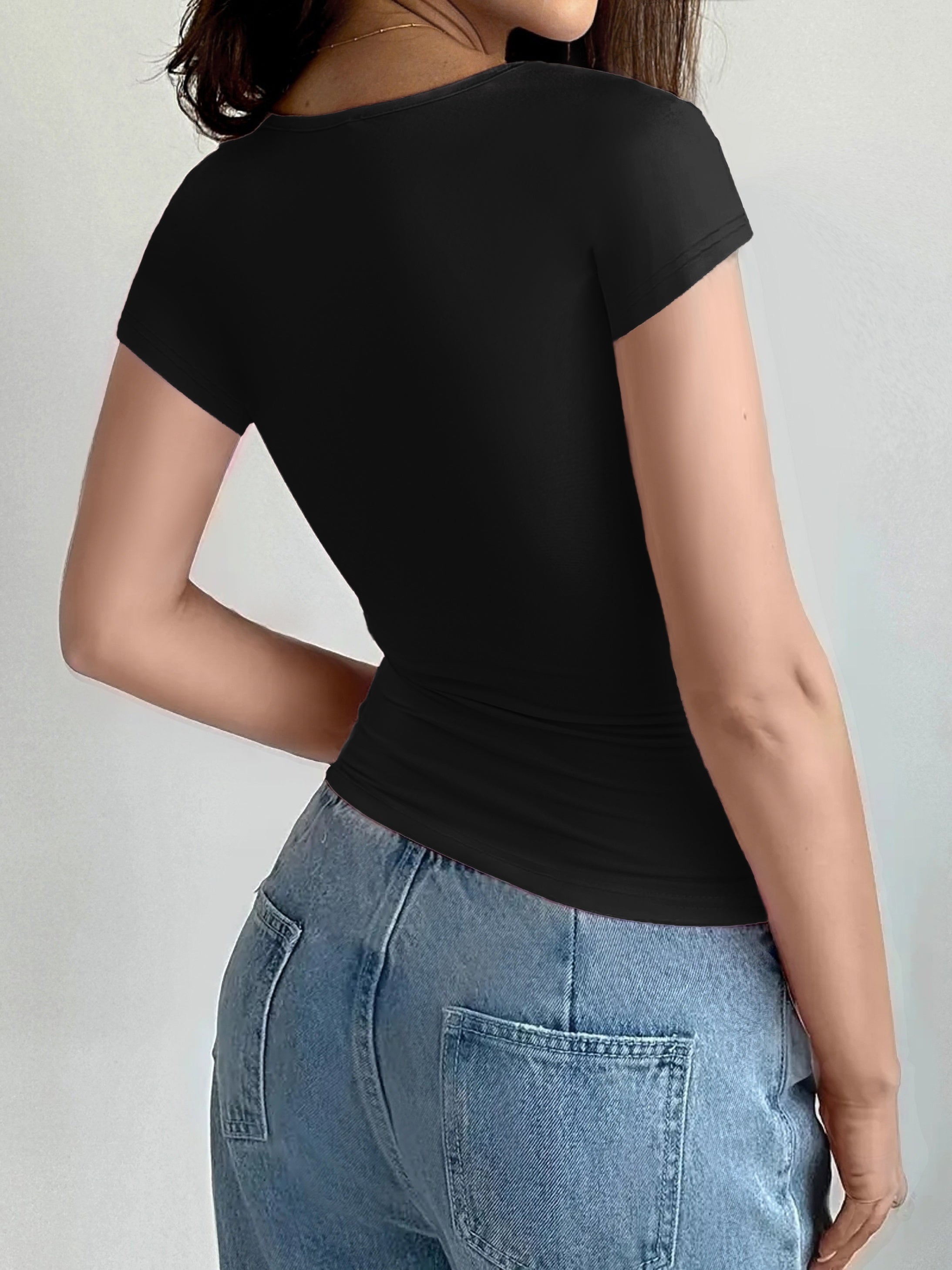 Women's Fitted Crew Neck Y2K T-Shirt Summer Solid Color Short Sleeve Polyester Elastane