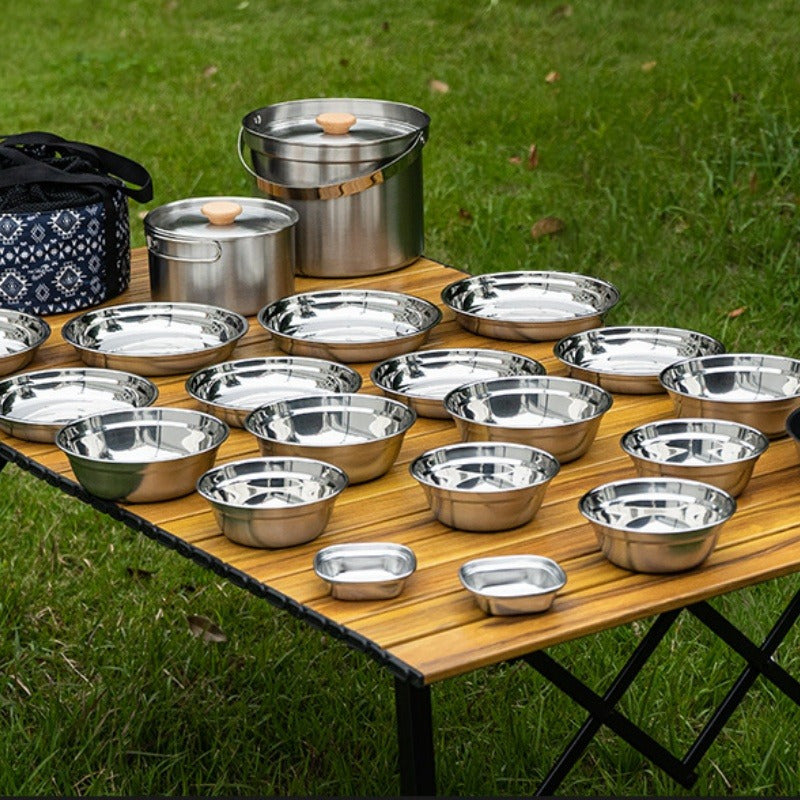Stainless Steel Camping Cookware Set 22 Pieces Outdoor Kitchen Utensils