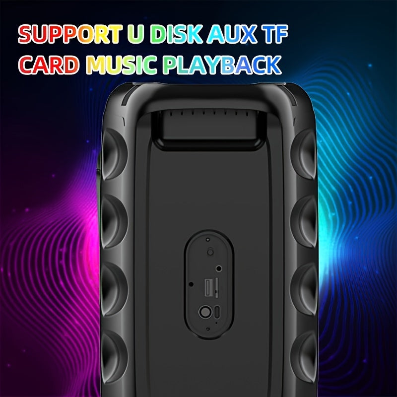 MOKiN Portativ Simsiz Dinamik Subvufr bilan, Mikrofon, Ikki 10W Dinamik, RGB Partiya Chiroqlari, FM Radio, 2400mAh Batareya, TWS Juftlashuvi, TF Kartasi Slot - Uy va Tashqi Tadbirlar Uchun Ideal