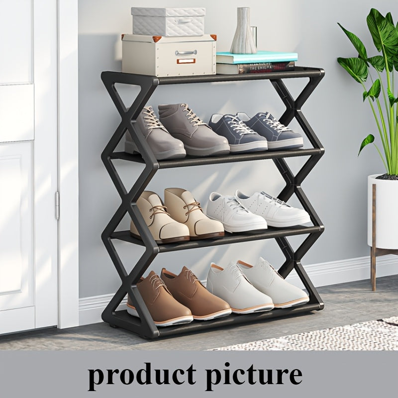 Black Metal Shoe Rack Stackable Floor Organizer for Living Room and Hallway