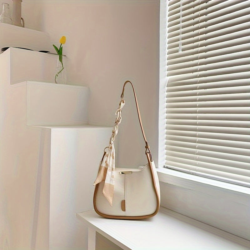 Women’s Faux Leather Shoulder Bag with Contrast Color Design