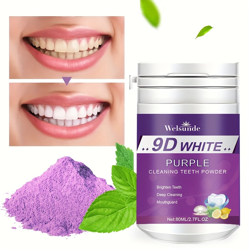 Travel Size Purple Teeth Whitening Powder 2.7oz Minty Fresh Deep Clean Gentle on Gums