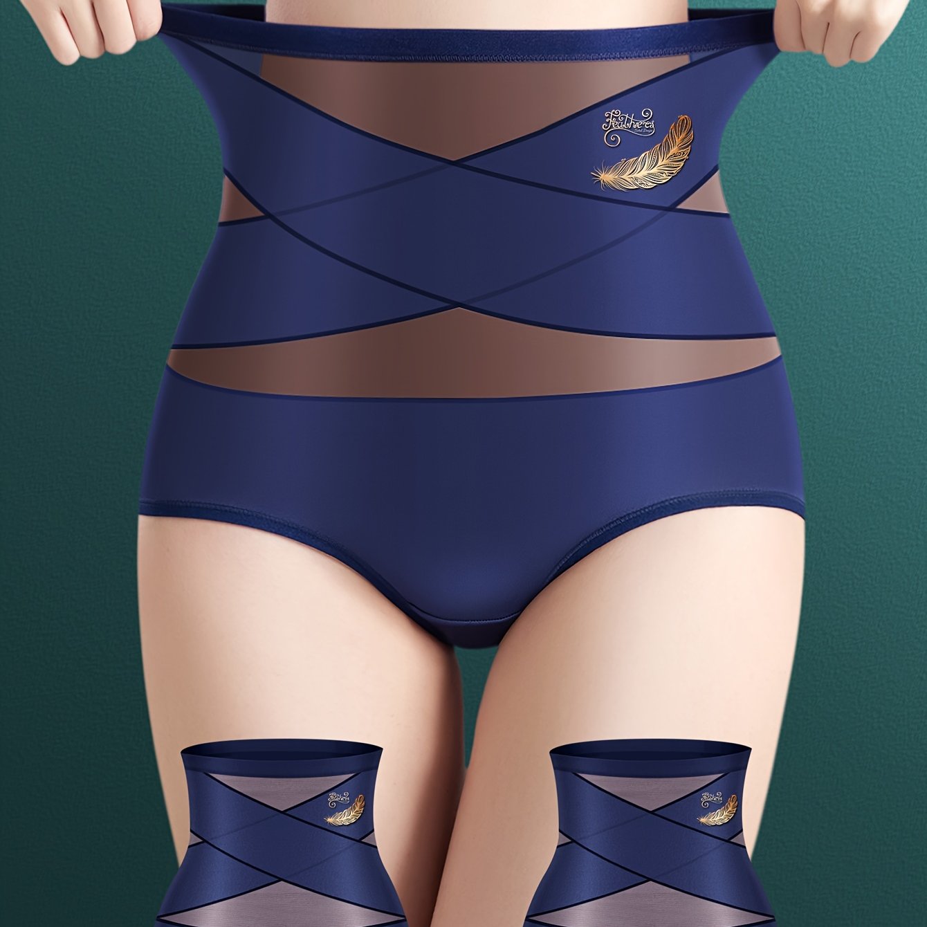 Women High Waist Tummy Control Shapewear Panties Solid Color Briefs Set