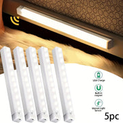 5 Pack LED Motion Sensor Lights with USB Rechargeable Batteries for Wireless Under Cabinet, Hallway, Kitchen, Stairs, Wardrobe