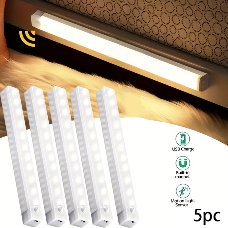 5 Pack LED Motion Sensor Lights with USB Rechargeable Batteries for Wireless Under Cabinet, Hallway, Kitchen, Stairs, Wardrobe